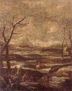 unknow artist A winter landscape with woodcutters and travellers Spain oil painting artist